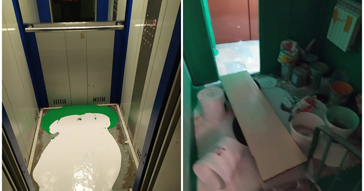 В брагинской многоэтажке вандалы разлили краску в лифте и оставили послание на полу