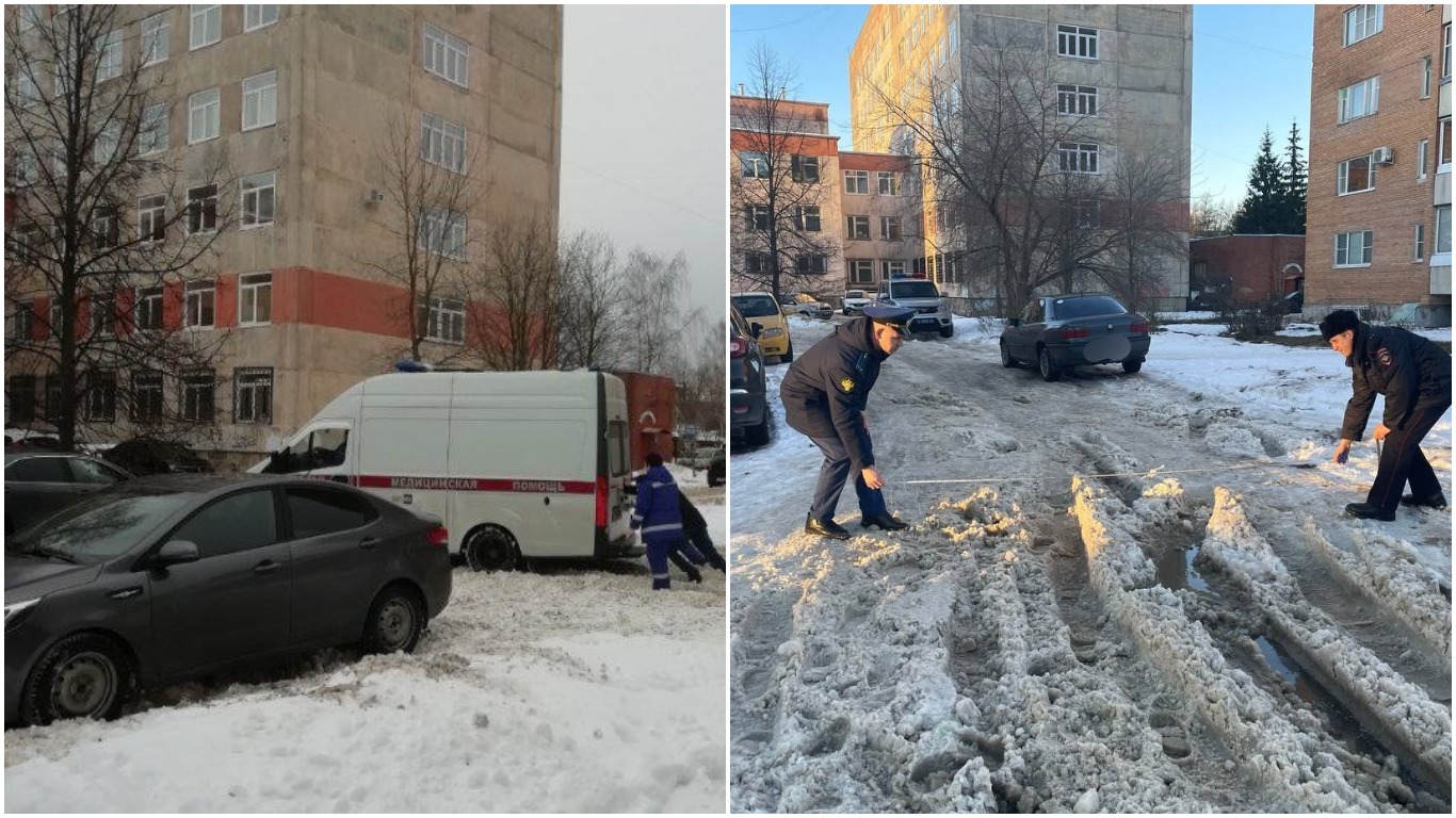 В Рыбинске машина скорой помощи застряла в не чищенном от снега дворе .