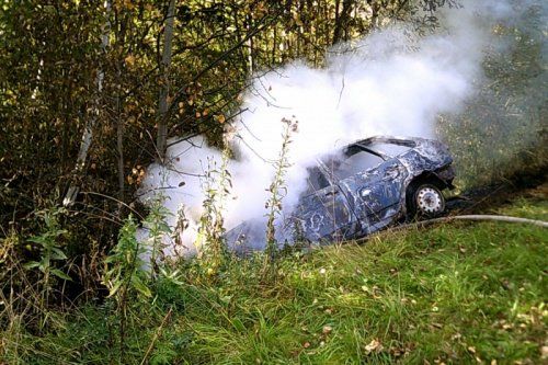 В Ростовском районе легковой автомобиль угодил в кювет и сгорел 