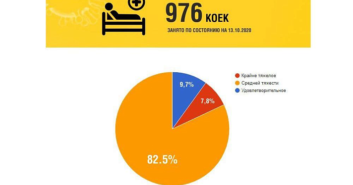 В Ярославской области 7,8% пациентов с коронавирусом находятся в крайне тяжелом состоянии. Диаграмма