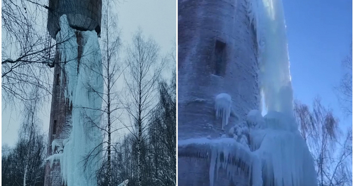Замок Снежной королевы: жители деревни под Ярославлем опасаются обрушения заледеневшей водонапорной башни