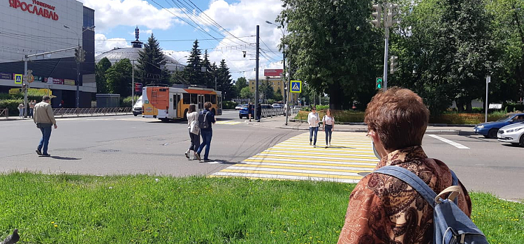 От газона до газона: в Ярославле заметили неканоничный пешеходный переход_164323
