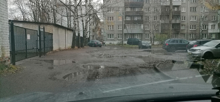 «Везде лужи, ямы, грязь»: жители Дзержинского района пожаловались на состояние дороги у школы_225354