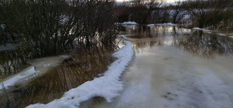 В Ярославской области талые воды подтопили участок дороги до деревни