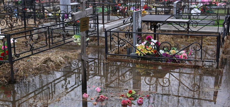Могилы ушли под воду: в Ярославле затопило Осташинское кладбище