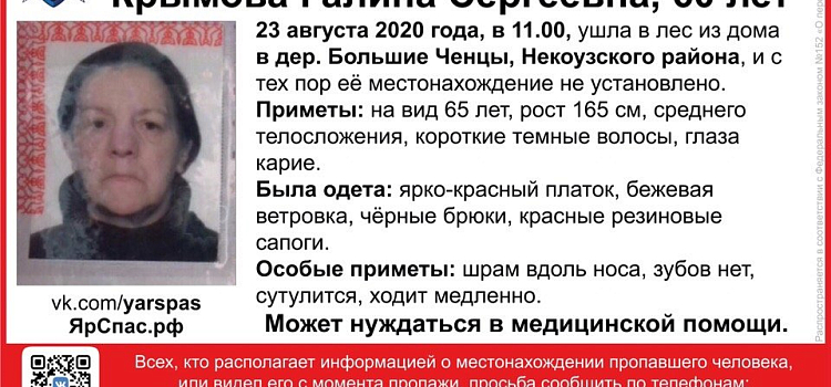В Ярославской области ищут пенсионерку: она может нуждаться в медицинской помощи