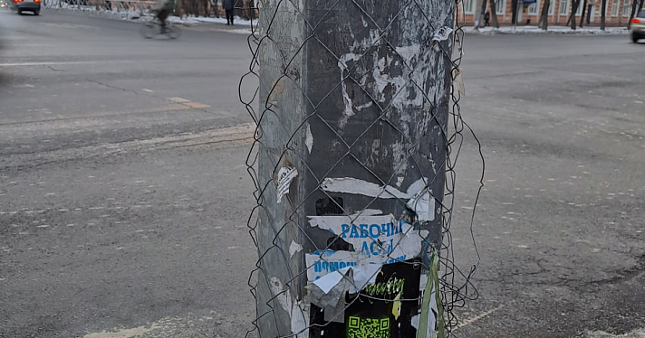 Столбы в клеточку: в Ярославле борются с рекламой на столбах и дорожных знаках, но этот метод плох_228617