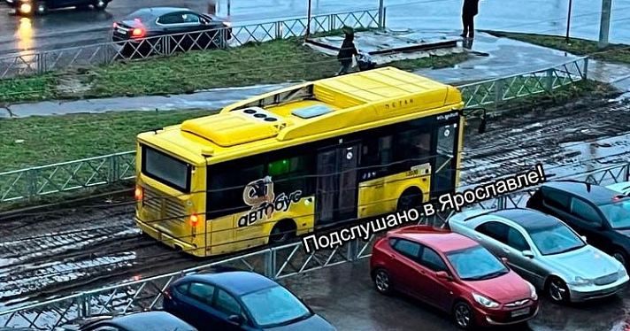 «Япоросенок»: в Ярославле желтый автобус увяз в грязи на месте демонтированной трамвайной линии_257038