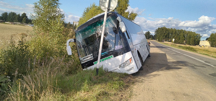 В Ярославской области пассажирский автобус съехал в кювет_165901