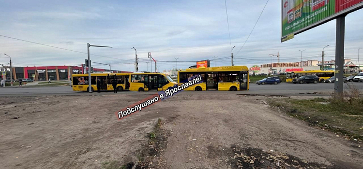 В Ярославле три жёлтых автобуса собрались в «паровозик»