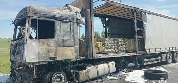 В Ярославском округе на трассе полыхал грузовик со стройматериалами