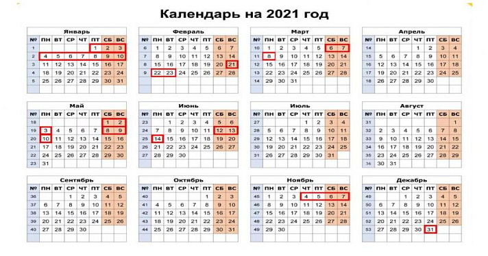 Минтруд России обновил график дней отдыха в 2021 году: календарь выходных дней