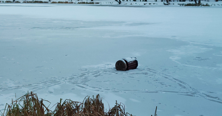 Проверили прочность льда: неизвестные бросили урну в пруд в парке Нефтяников _226326