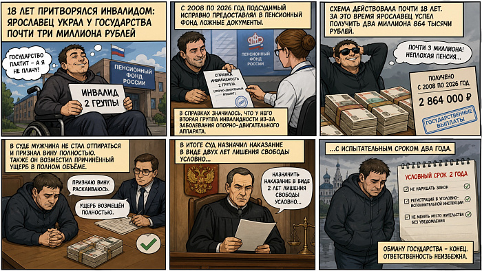 18 лет притворялся инвалидом: ярославец украл у государства почти три миллиона рублей